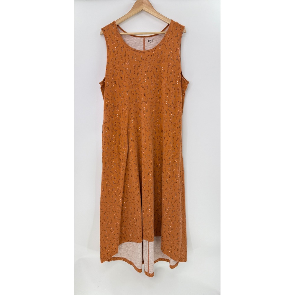 Duluth Trading Co Womens XXL Burnt Orange Floral Sleeveless High-Low Midi Dress